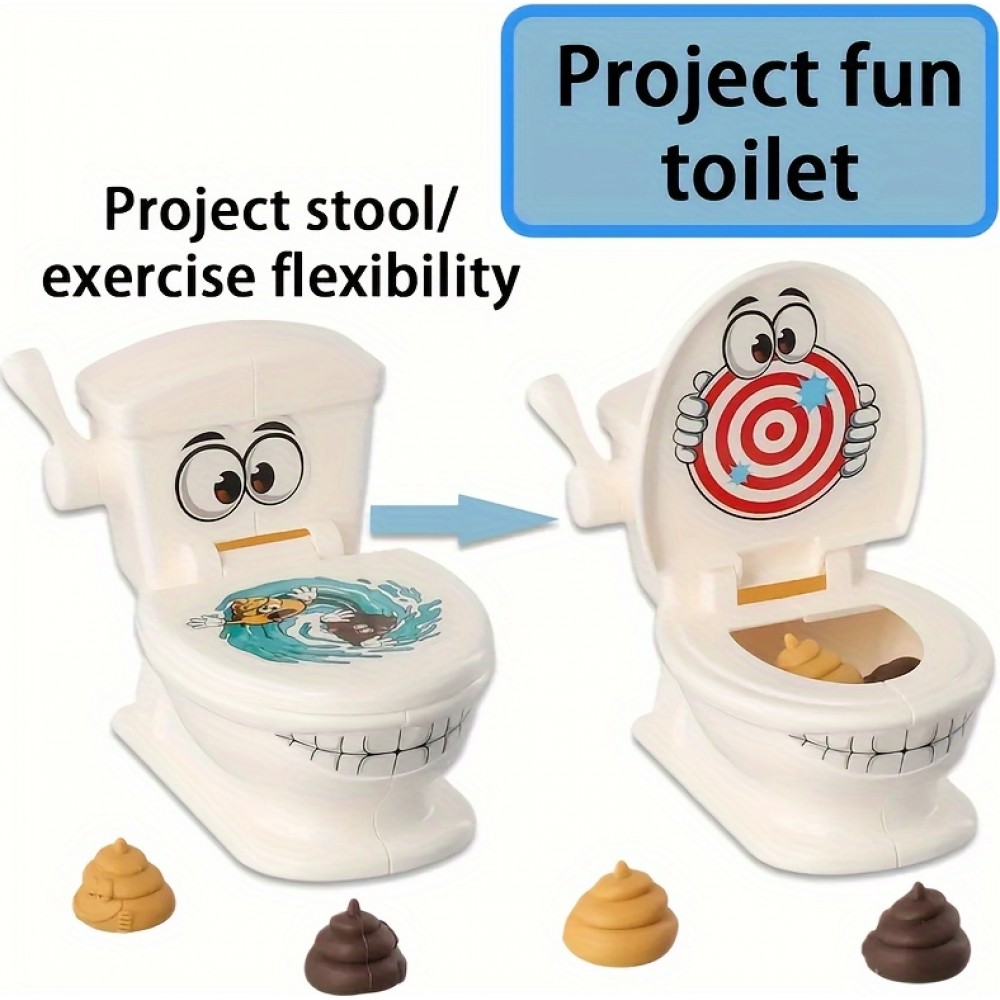 Lustiges Toilettenschiessen Spielset mit Cartoon-Toilette 2 Launcher 6 Plastik-Kotfiguren Kinderparty Spiel