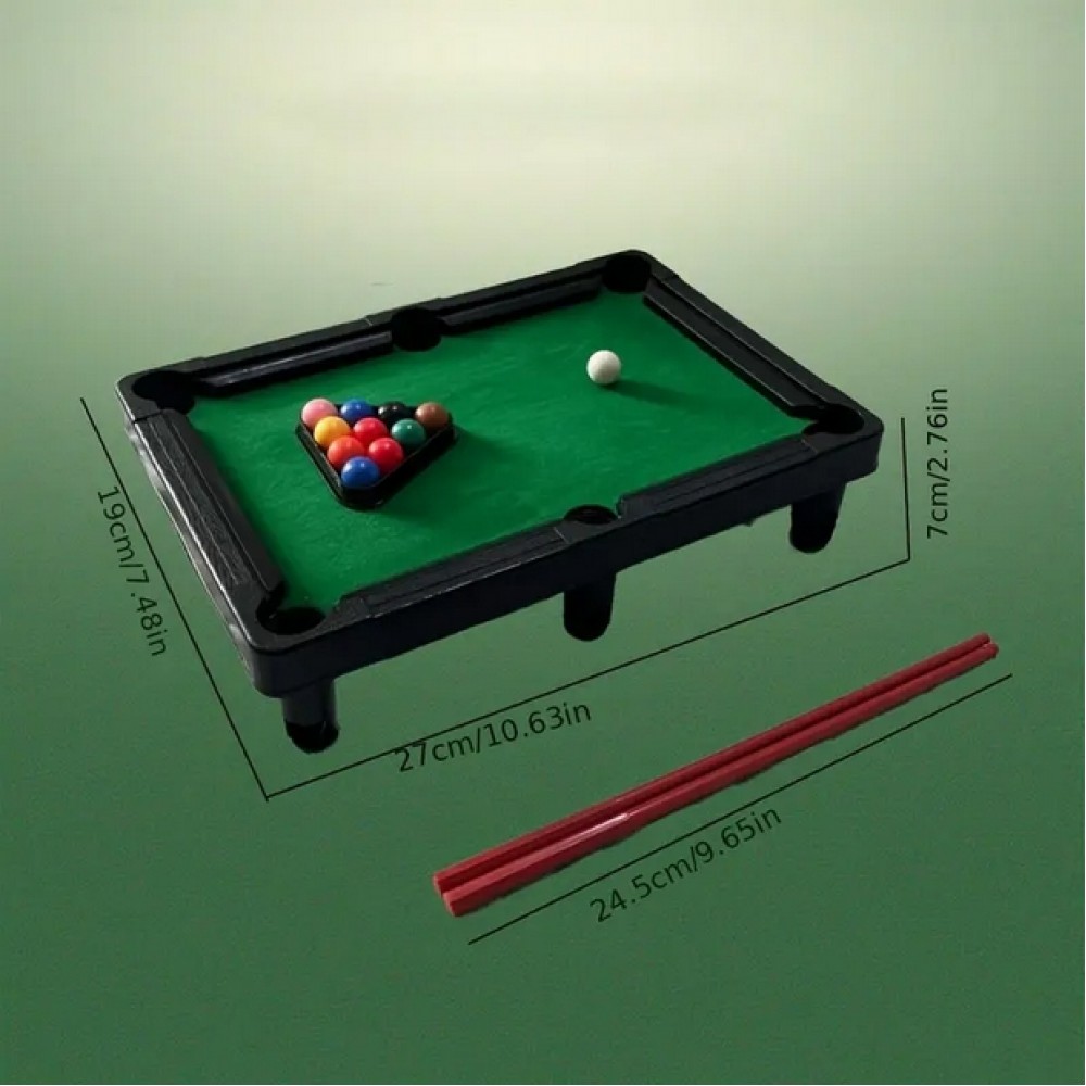 Miniatur Billard Spielset aus Plastik für Zuhause mit 11 Kugeln und 2 Billard Queues
