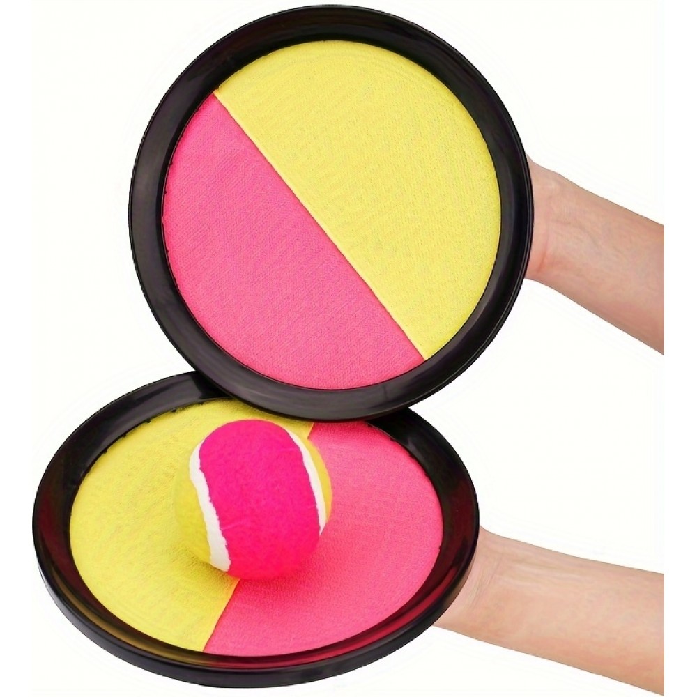 Jeu disques adhésifs velcro avec balle à attraper pour enfants et adultes (set de 2 disques et 1 balle) - Rose/jaune