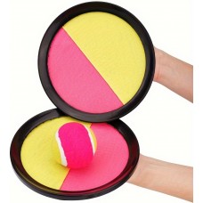 Jeu disques adhésifs velcro avec balle à attraper pour enfants et adultes (set de 2 disques et 1 balle) - Rose/jaune