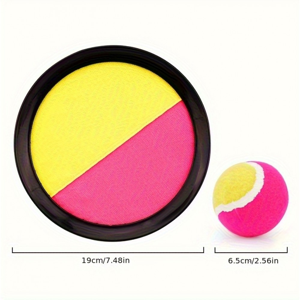 Jeu disques adhésifs velcro avec balle à attraper pour enfants et adultes (set de 2 disques et 1 balle) - Rose/jaune