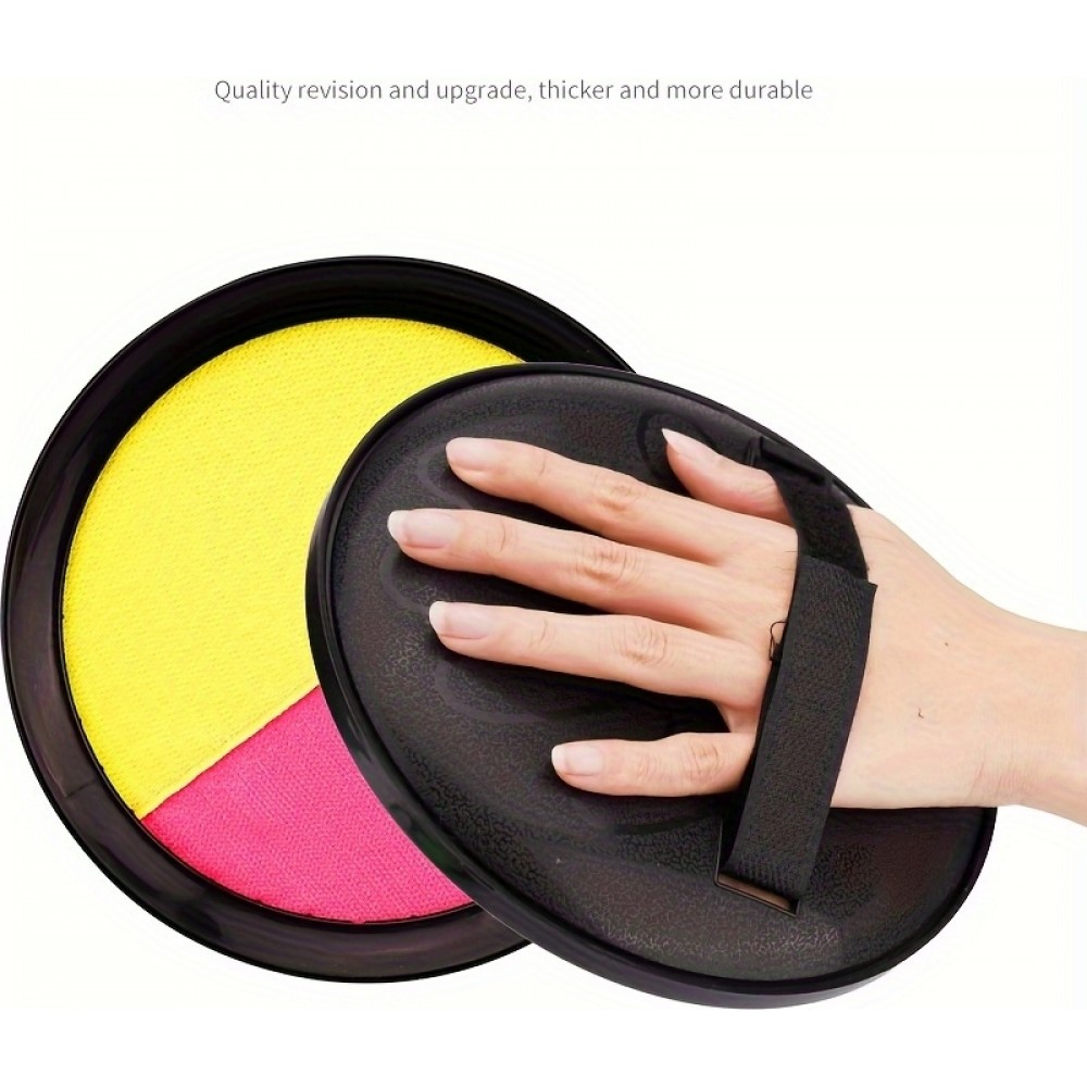 Jeu disques adhésifs velcro avec balle à attraper pour enfants et adultes (set de 2 disques et 1 balle) - Rose/jaune