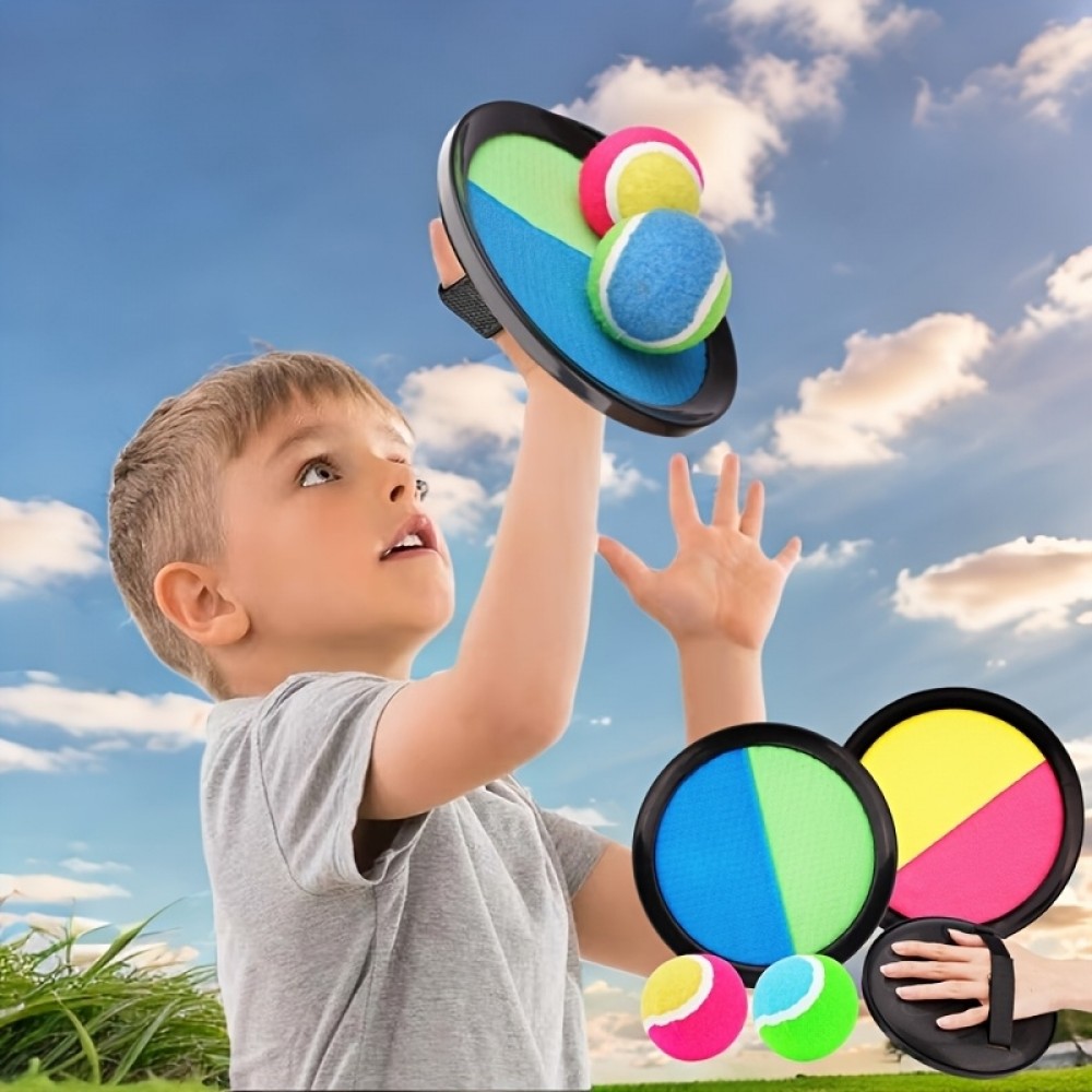 Jeu disques adhésifs velcro avec balle à attraper pour enfants et adultes (set de 2 disques et 1 balle) - Rose/jaune