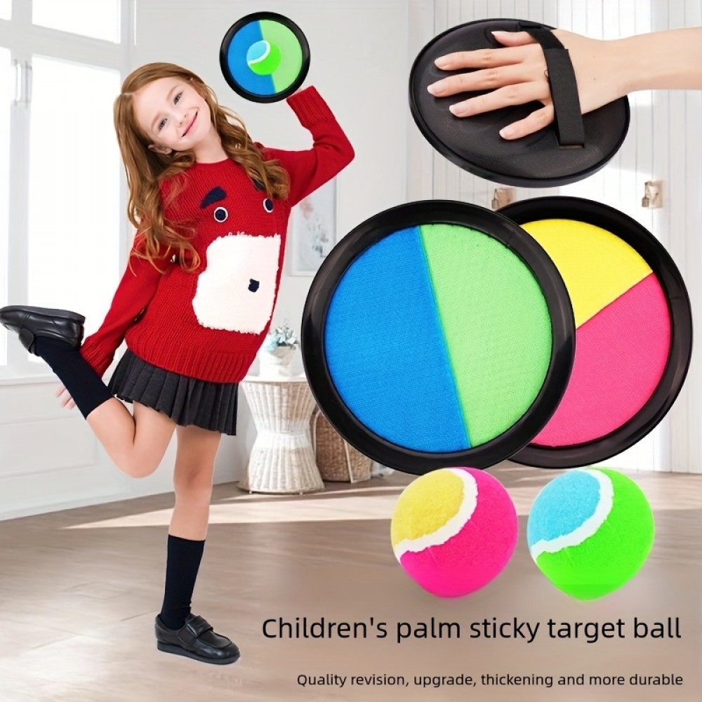 Jeu disques adhésifs velcro avec balle à attraper pour enfants et adultes (set de 2 disques et 1 balle) - Rose/jaune