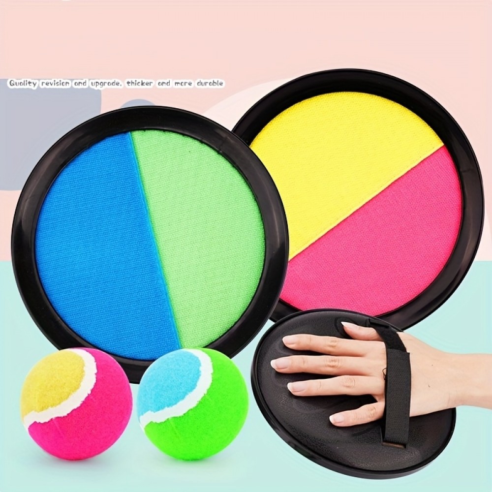 Jeu disques adhésifs velcro avec balle à attraper pour enfants et adultes (set de 2 disques et 1 balle) - Rose/jaune
