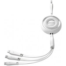Joyroom 3 in 1 einziehbares Kabel 1m USB-A auf USB-C + Lightning + microUSB - Weiss