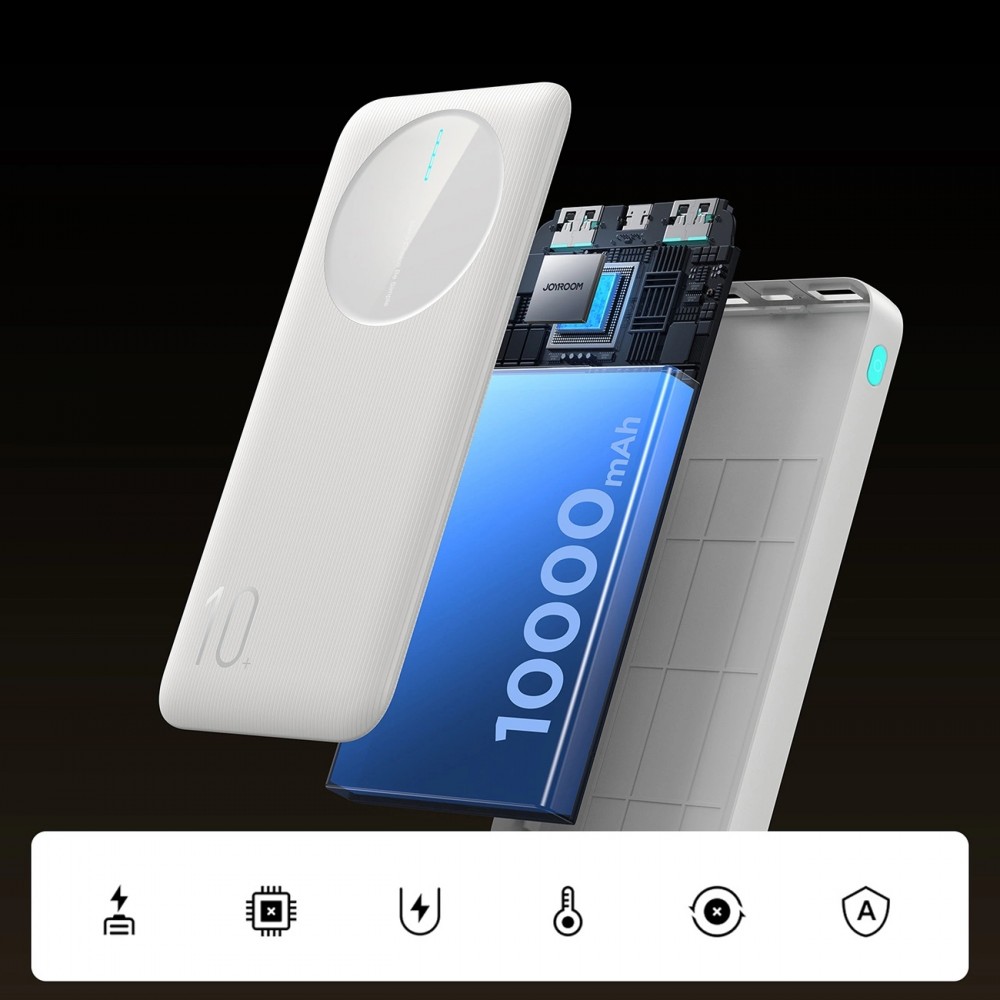 Joyroom 3 in 1 Powerbank mit 10000mAh Kapazit&auml;t clean Design 2x USB-A 2.4 & 1x USB-C (In+Out) - Weiss