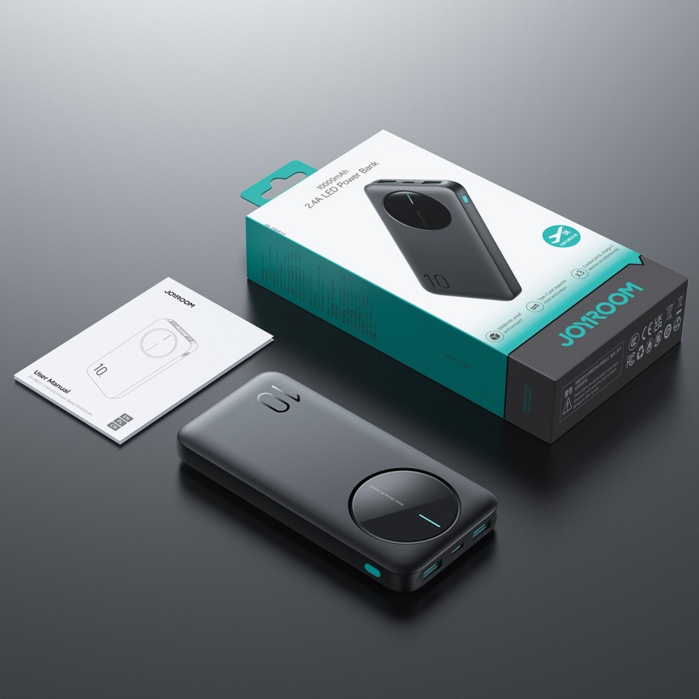 Joyroom Powerbank 3 en 1 avec capacit&eacute; de 10000mAh clean Design 2x USB-A 2.4 & 1x USB-C (In+Out) - Noir