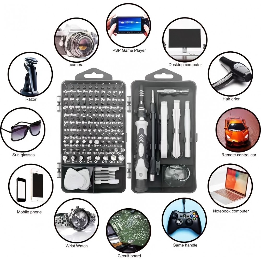 Kit de tournevis multifonction 115 en 1 avec embouts spéciaux et aimantation forte - Boite à outil professionnelle