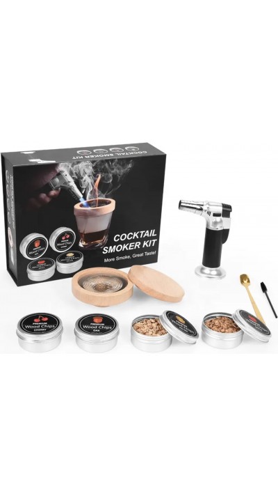 Cocktail Smoker Kit mit Heater sowie premium Wood 4 Holzsorten für smoking Whiskey & Bourbon