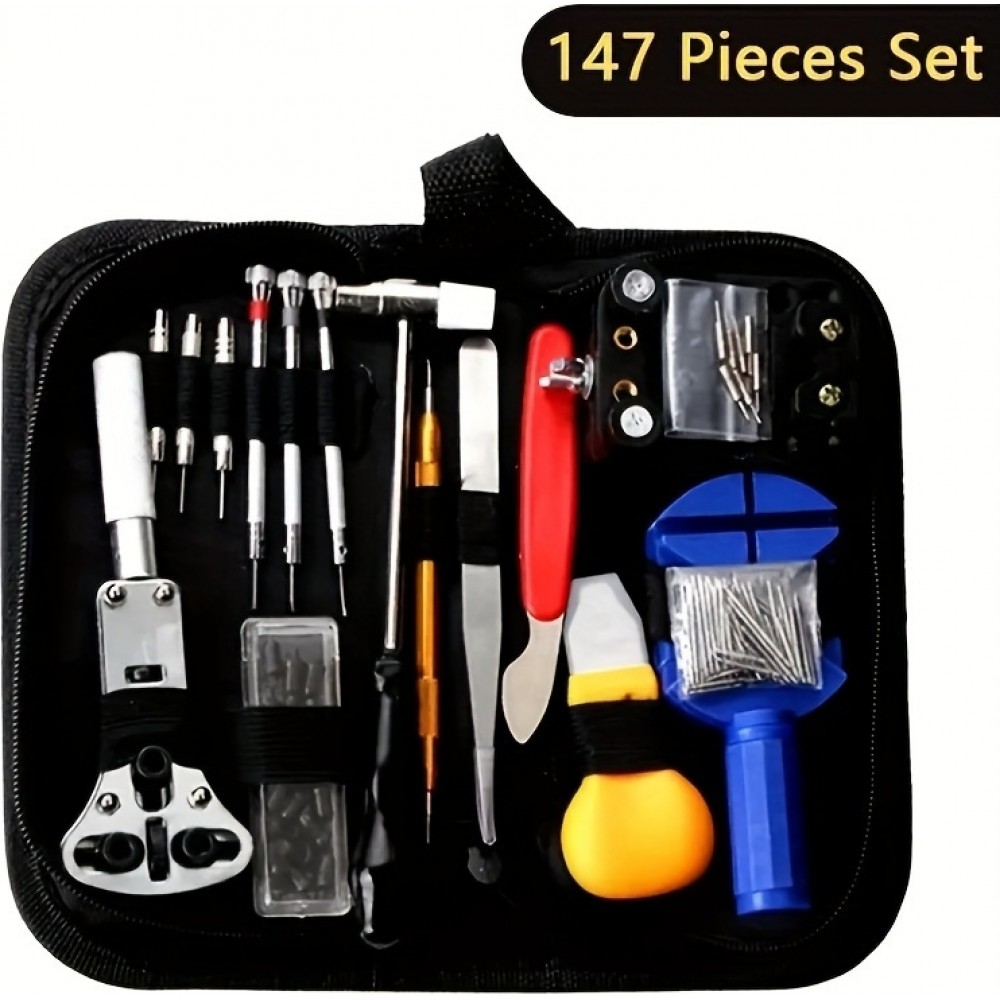 Uhren Reparatur Werkzeug Set (147 Teile) - Komplettes Uhrenmacher Kit - Schwarz