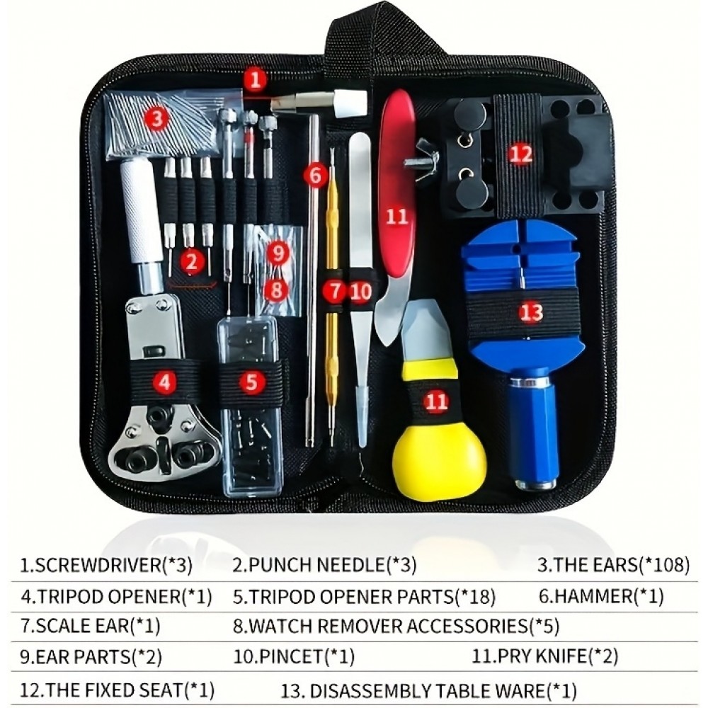 Uhren Reparatur Werkzeug Set (147 Teile) - Komplettes Uhrenmacher Kit - Schwarz