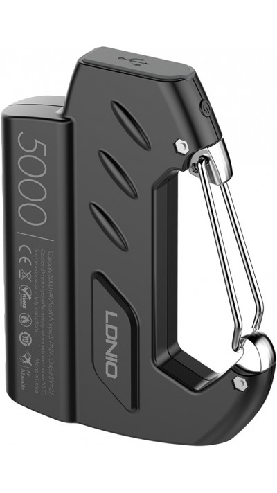 LDNIO Keychain Power Bank 10W 5000mAh - Externe Batterie mit Karabiner Outdoor - Schwarz