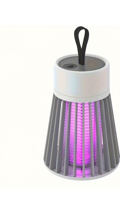 Tragbare kabellose USB wiederaufladbare LED Mückenlampe für Innen/Außen mit Aufhängeschlaufe - Weiss / grau