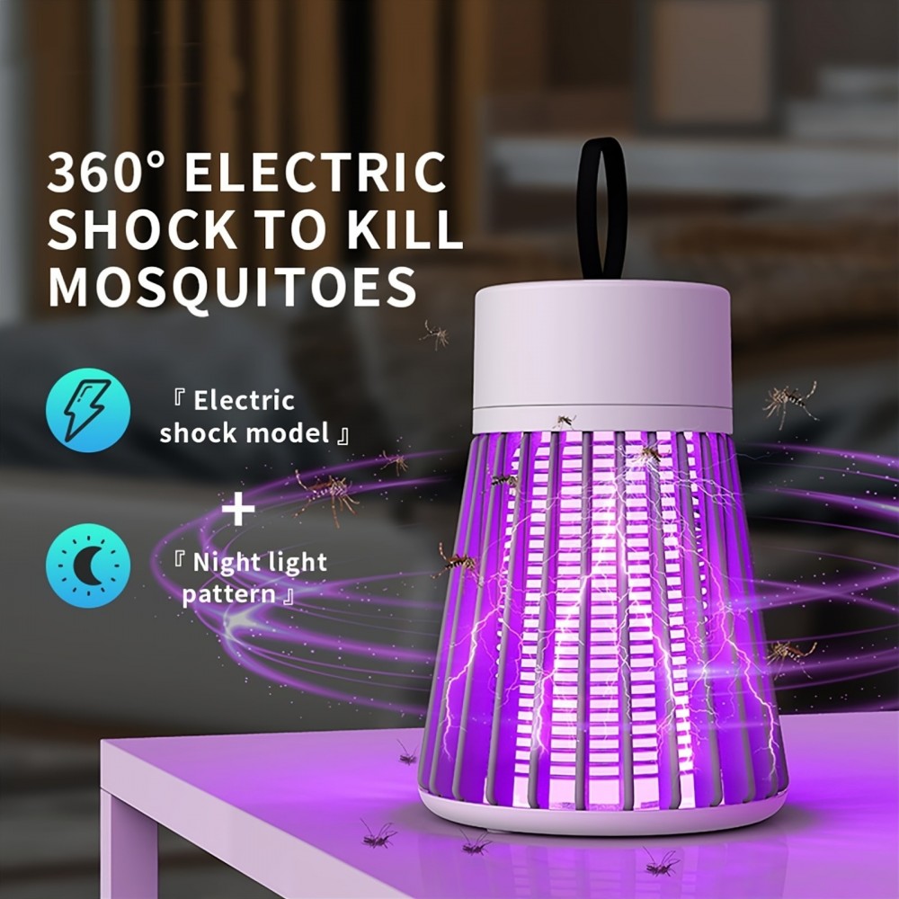 Lampe anti-moustiques LED USB rechargeable portable sans fil intérieur/extérieur avec lanière à pendre ou poser - Blanc / gris