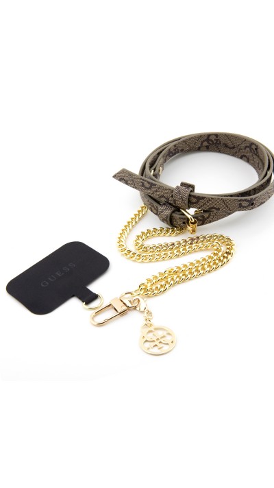 Universeller Guess Riemen / Schulterriemen aus Kunstleder mit verstellbarem Monogramm und silbernem Charm-Anhänger - Braun und Gold