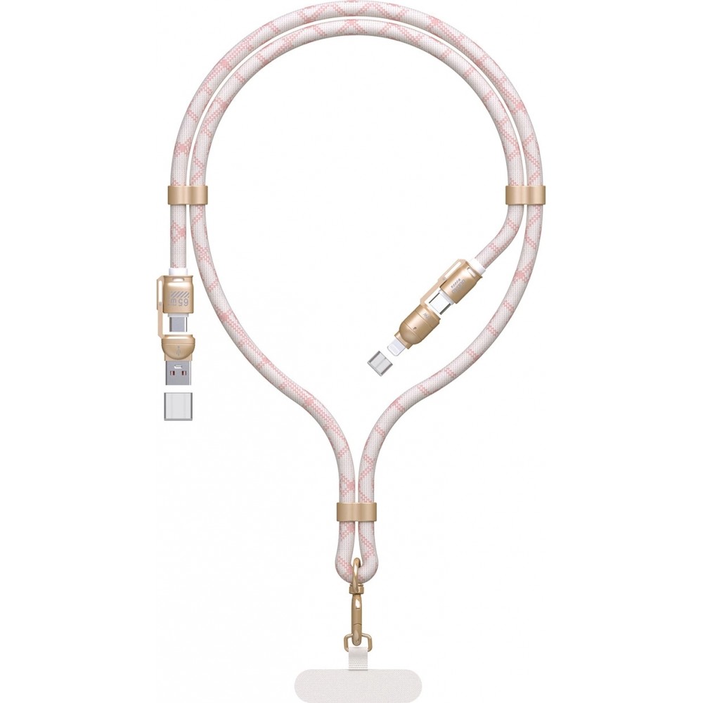 Lanière câble 4 en 1 Dudao L20MAX USB-A / USB-C / Lightning PD QC 65W (1.5 m) - Rose