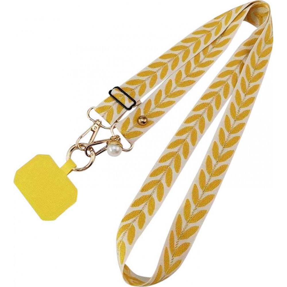 Eleganter, verstellbarer Universal-Telefonriemen aus Stoff mit falscher Perle - Gelb