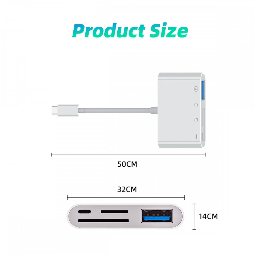 USB-C-Lesegerät für SD- & Micro-SD-Speicherkarten und USB (4 in 1) für MacBook & iPad - Weiss