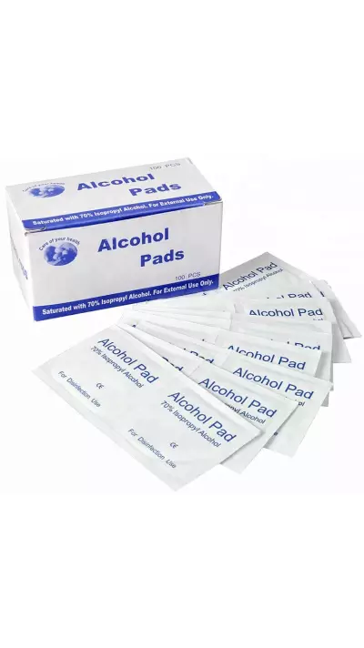 Packung mit Mini-Desinfektionstücher (Packung mit 100 Stück) 75% Alc.