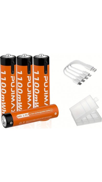 4er Set AAA Akkus wiederaufladbar (1100 mWh) mit USB-C Anschluss