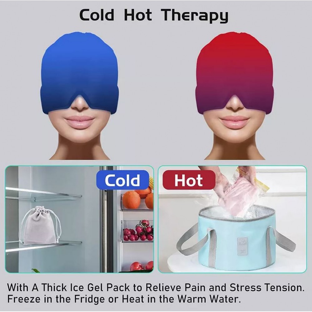 Masque / bonnet universel anti-migraine thérapie froid et chaud pour adulte - Rose