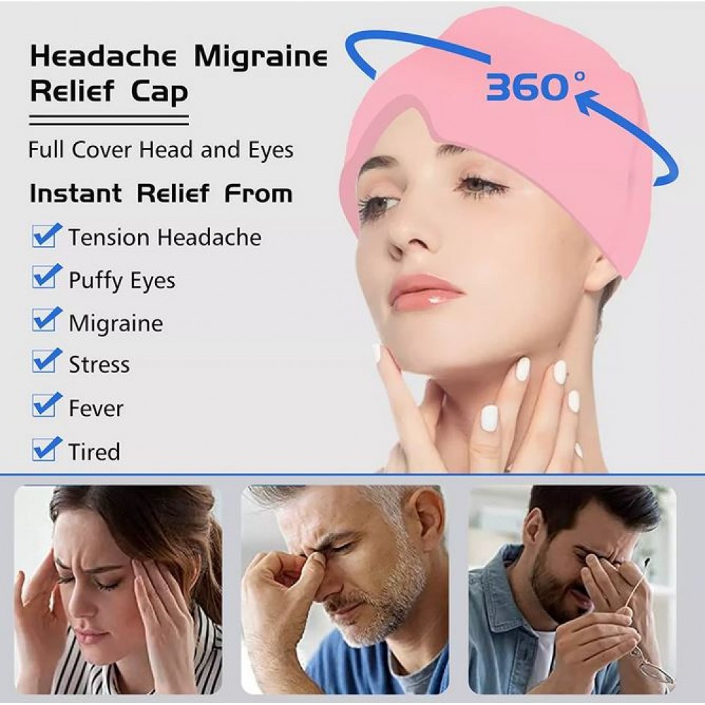 Masque / bonnet universel anti-migraine thérapie froid et chaud pour adulte - Rose