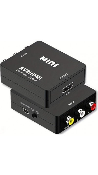 Mini Adapter Cinch RCA AV zu HDMI 1080P Konverter für TV / PC / Spielekonsole - Schwarz