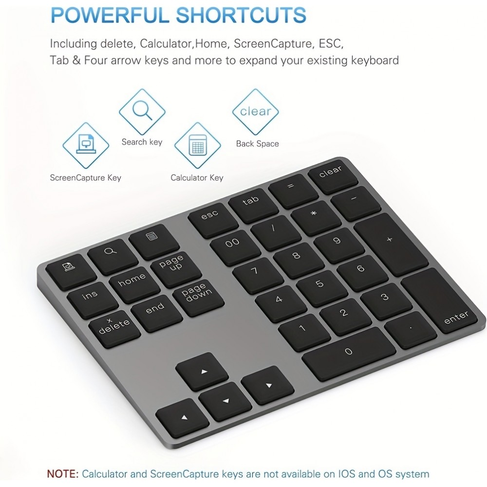 Kabelloses Bluetooth Mini-Ziffernblock tragbar wiederaufladbar kompakt MacBook-Design - Schwarz
