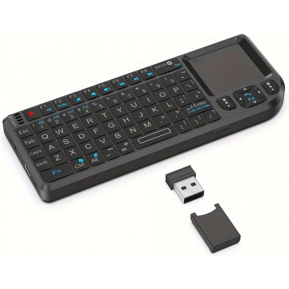 Mini clavier sans fil 2.4G avec touchpad rétroéclairé et souris compacte pour PC et TV Smart - Noir