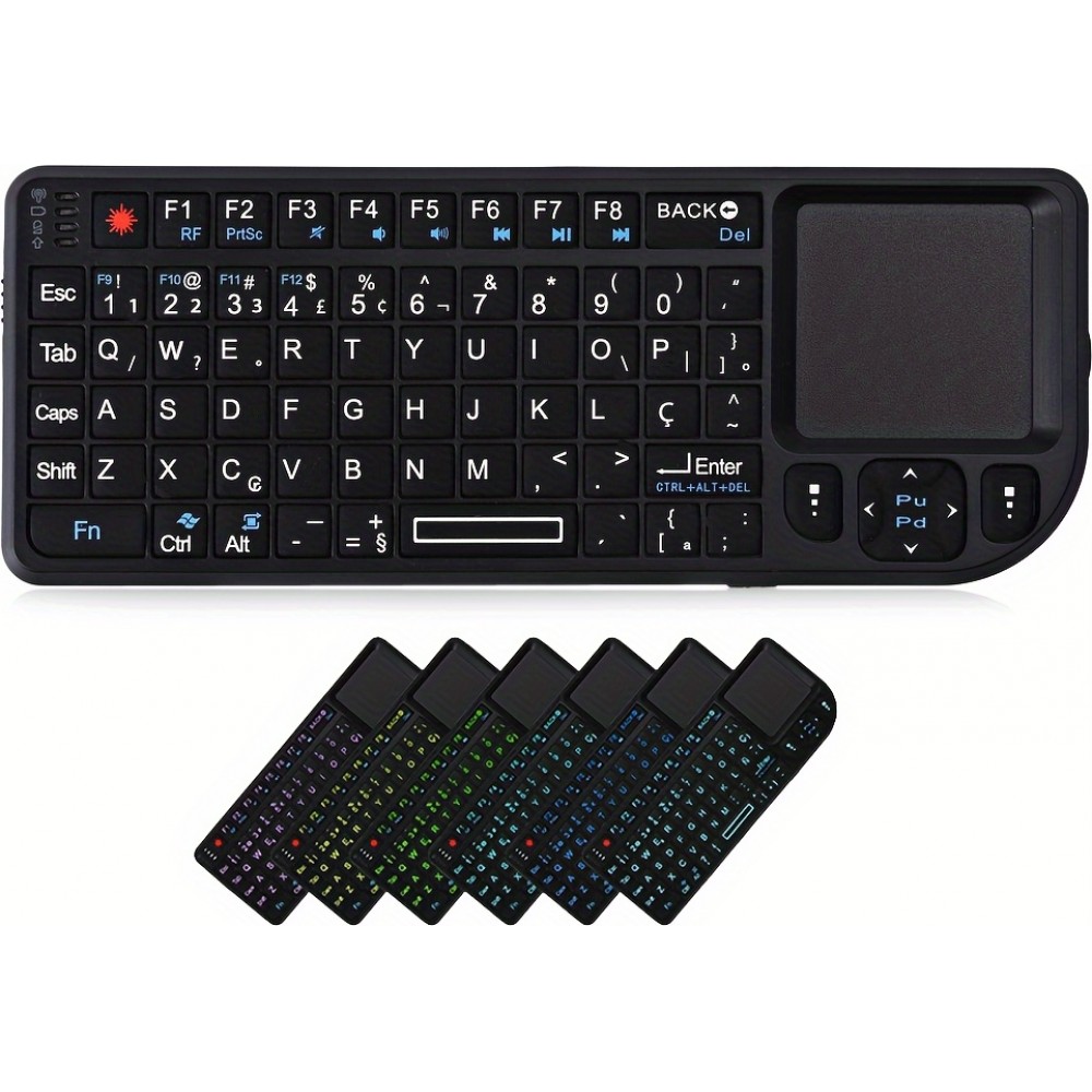 Mini clavier sans fil 2.4G avec touchpad rétroéclairé et souris compacte pour PC et TV Smart - Noir