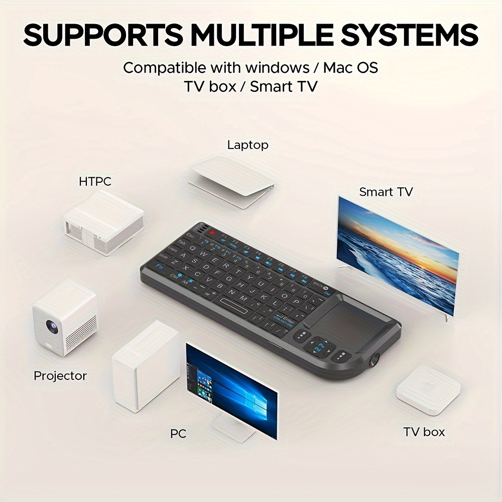 Mini clavier sans fil 2.4G avec touchpad rétroéclairé et souris compacte pour PC et TV Smart - Noir