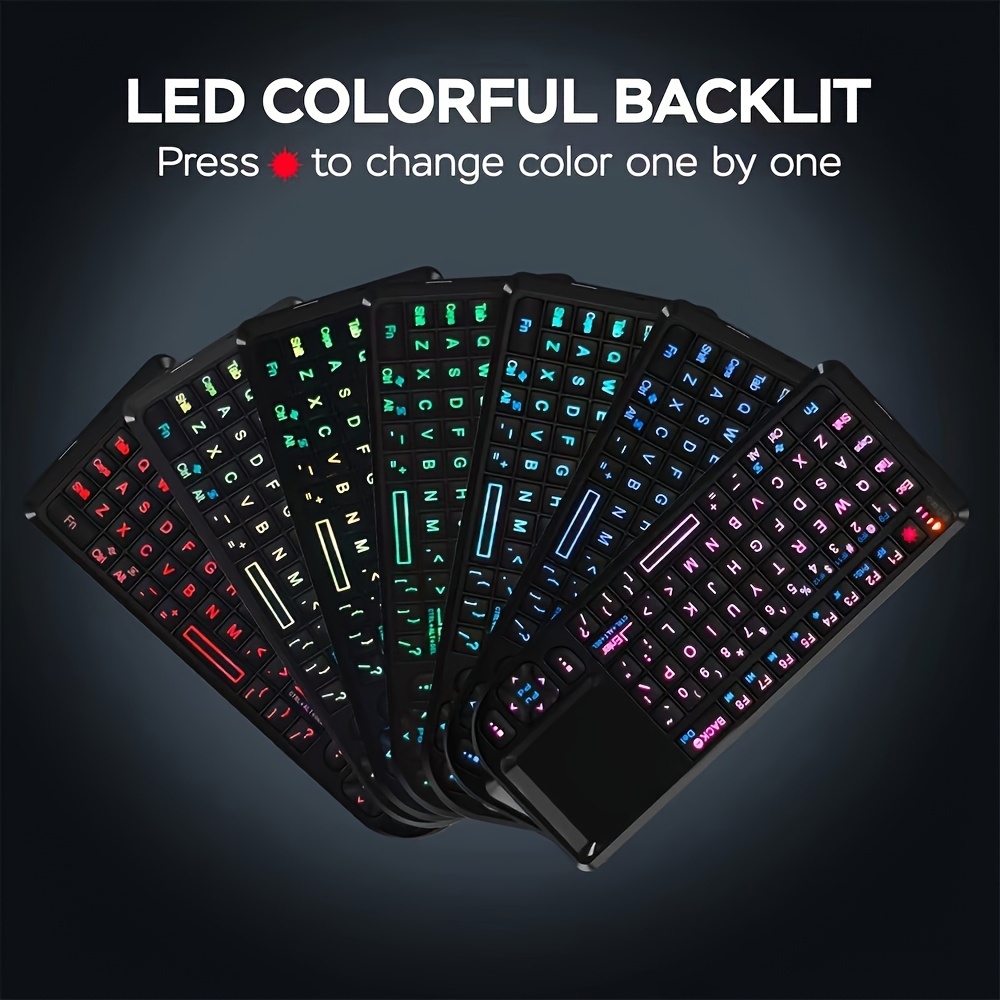 Mini clavier sans fil 2.4G avec touchpad rétroéclairé et souris compacte pour PC et TV Smart - Noir