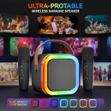 Kabellose Bluetooth Mini Karaoke Lautsprecher mit Mikrofon und LED-Lichtern (inkl. 2 Mikrofone) - Schwarz