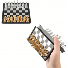Mini Magnetisches Schachbrett Reise-Set Klappbar (12 cm) ideal für Reisen mit goldenen und silbernen Figuren