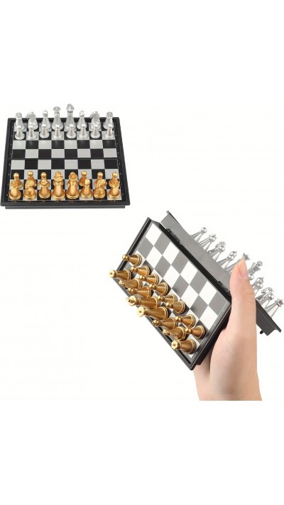Mini Magnetisches Schachbrett Reise-Set Klappbar (12 cm) ideal für Reisen mit goldenen und silbernen Figuren