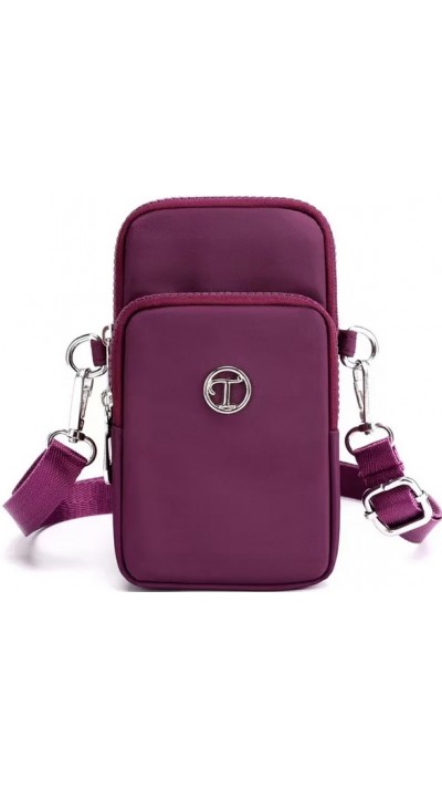 Ultraleichte Mini-Schultertasche 3 Taschen mit Reißverschluss und abnehmbarem Riemen - Violett