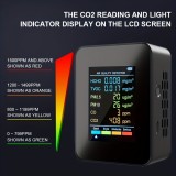 Moniteur de qualité de l'air 6 en 1 CO2/CO/PM2.5/PM10/HCHO/TVOC avec affichage LCD large - Noir