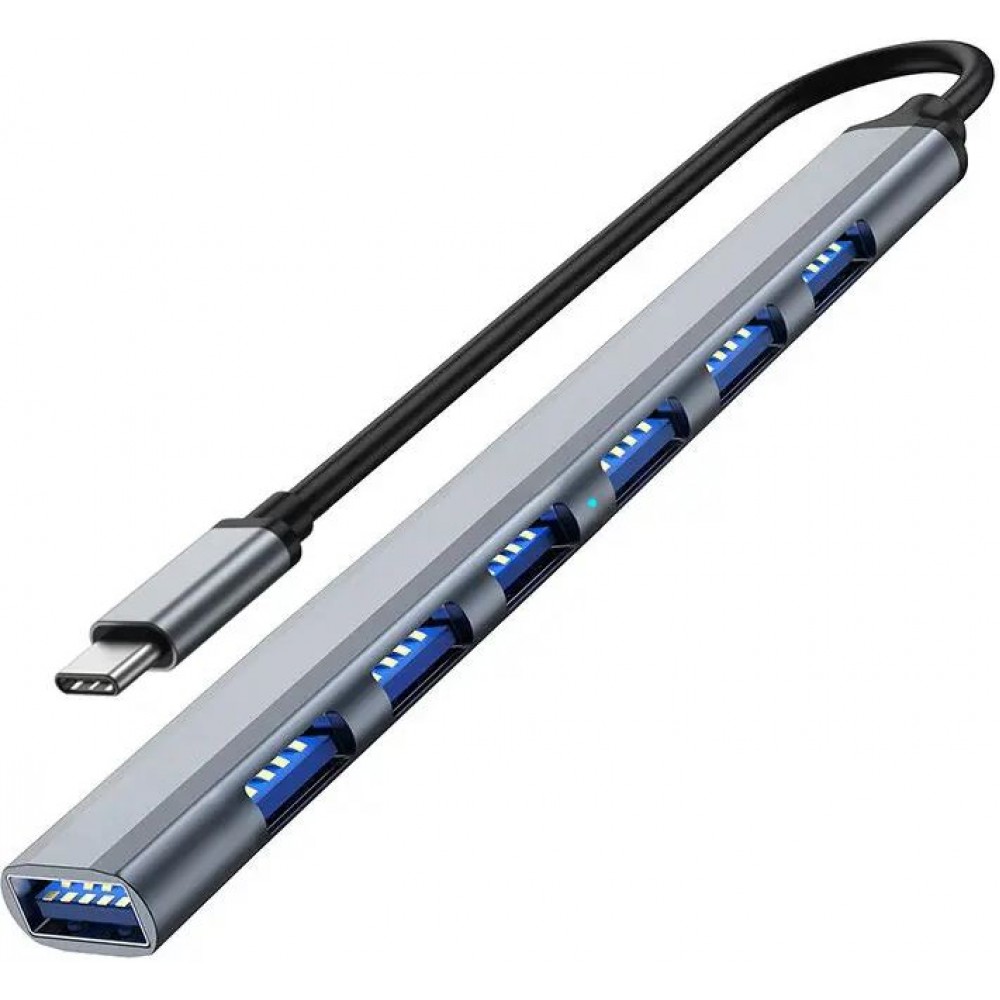 Hub multiport USB en aluminium avec 7 ports USB-A - Adaptateur USB-C 3.0 pour MacBook - Argent