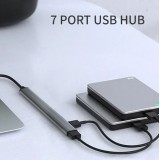 Hub multiport USB en aluminium avec 7 ports USB-A - Adaptateur USB-C 3.0 pour MacBook - Argent