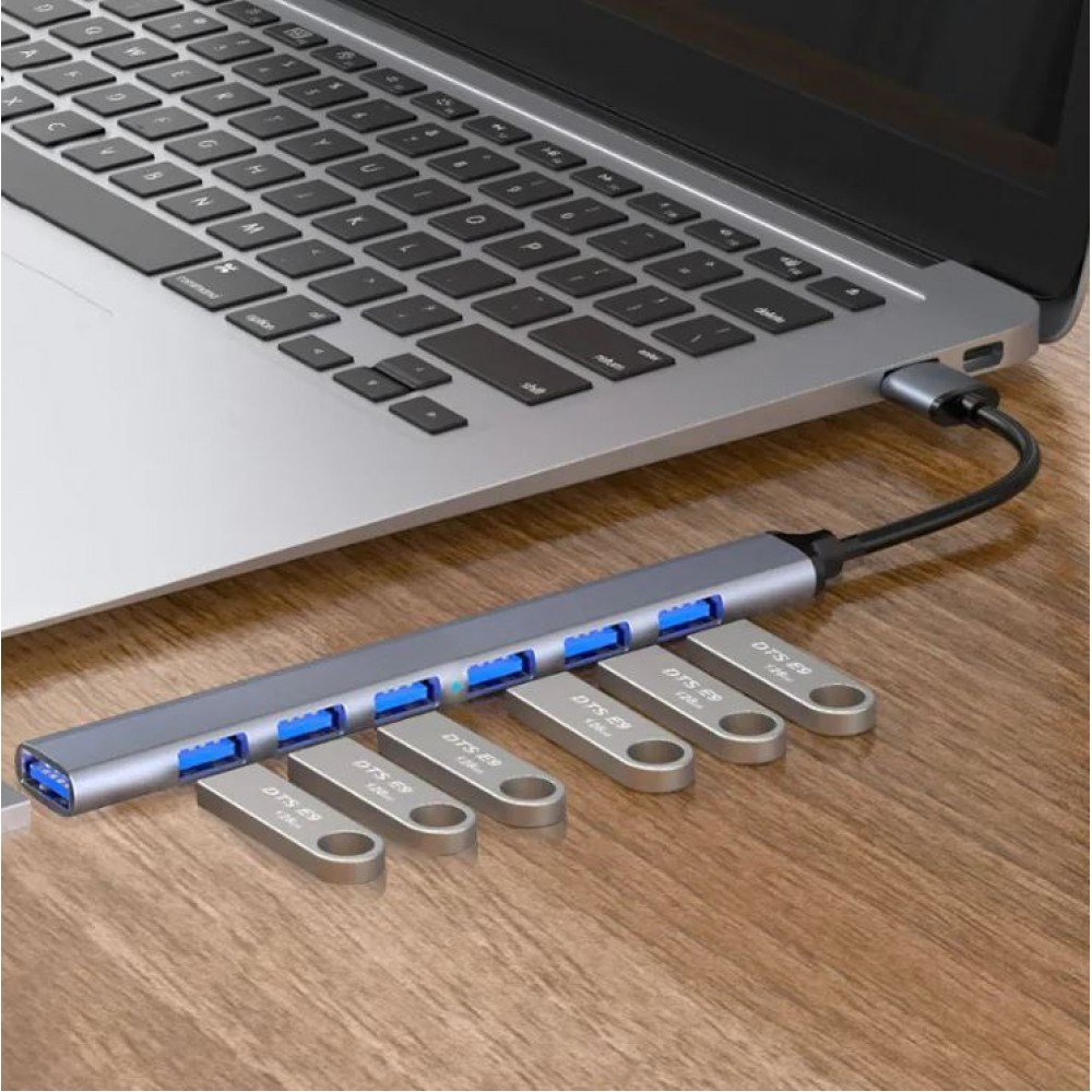 Hub multiport USB en aluminium avec 7 ports USB-A - Adaptateur USB-C 3.0 pour MacBook - Argent