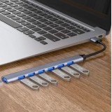 Hub multiport USB en aluminium avec 7 ports USB-A - Adaptateur USB-C 3.0 pour MacBook - Argent