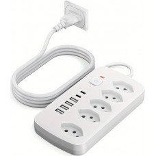 Multiprise 11 en 1 avec protection contre les surcharges (5 prises, 4x USB-A, 2x USB-C, switch on & off) - Blanc