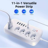 Multiprise 11 en 1 avec protection contre les surcharges (5 prises, 4x USB-A, 2x USB-C, switch on & off) - Blanc