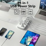 Multiprise 11 en 1 avec protection contre les surcharges (5 prises, 4x USB-A, 2x USB-C, switch on & off) - Blanc