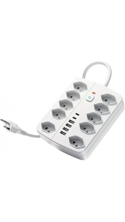 16-in-1 Steckdosenleiste (10 AC-Steckdosen / 4 USB-A-Ports / 2 USB-C-Ports) mit Ein/Aus-Schalter und Überlastschutz - Weiss