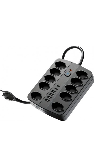 16-in-1 Steckdosenleiste (10 AC-Steckdosen / 4 USB-A-Ports / 2 USB-C-Ports) mit Ein/Aus-Schalter und Überlastschutz - Schwarz