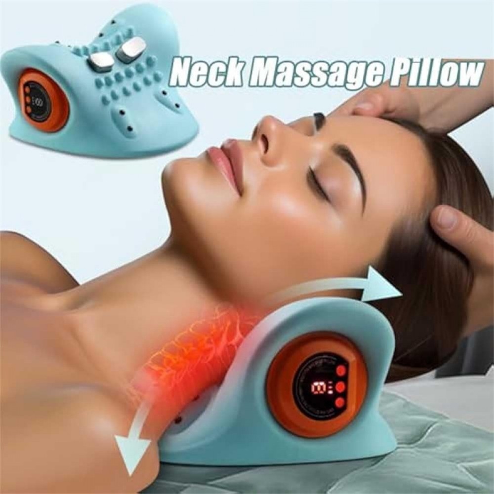 Nackenstützkissen tragbar akupressur Massageauflage wiederaufladbar für Hals und Schultern - Hellblau