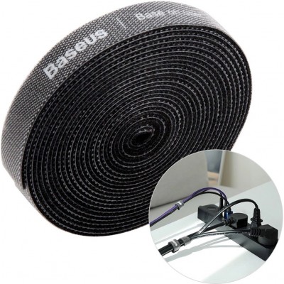 Baseus Regenbogenkreis Klettband Kabelorganizer 3m Schwarz ACMGT-F01 - Haken und Schlaufenriemen Velcro Tape - Schwarz