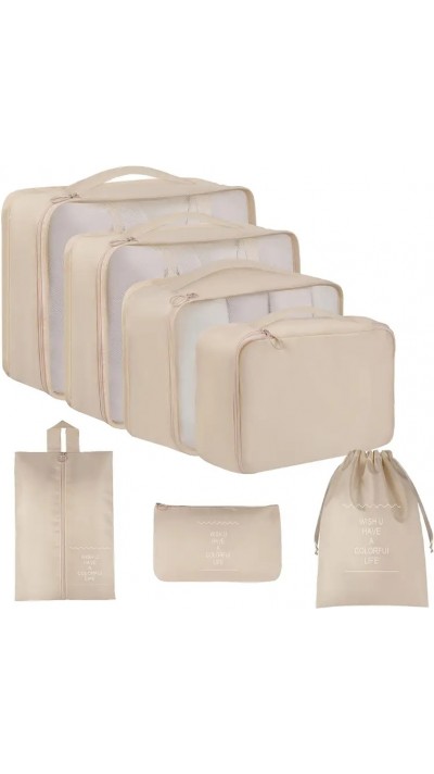 Organisateur de valise 7 pièces compartiments pour vêtements et sous-vêtements - Beige